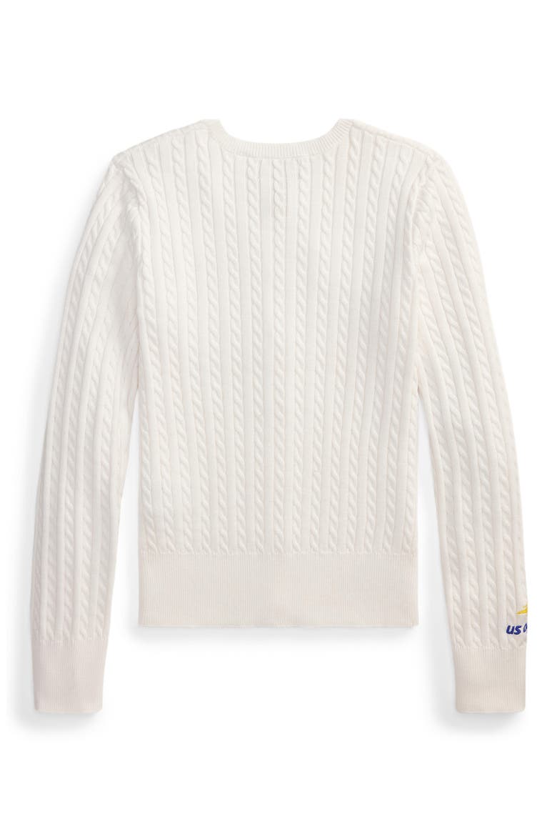 Kids' US Open Embroidered Cable Cotton Cardigan, Alternate, color, CERAMIC WHITE