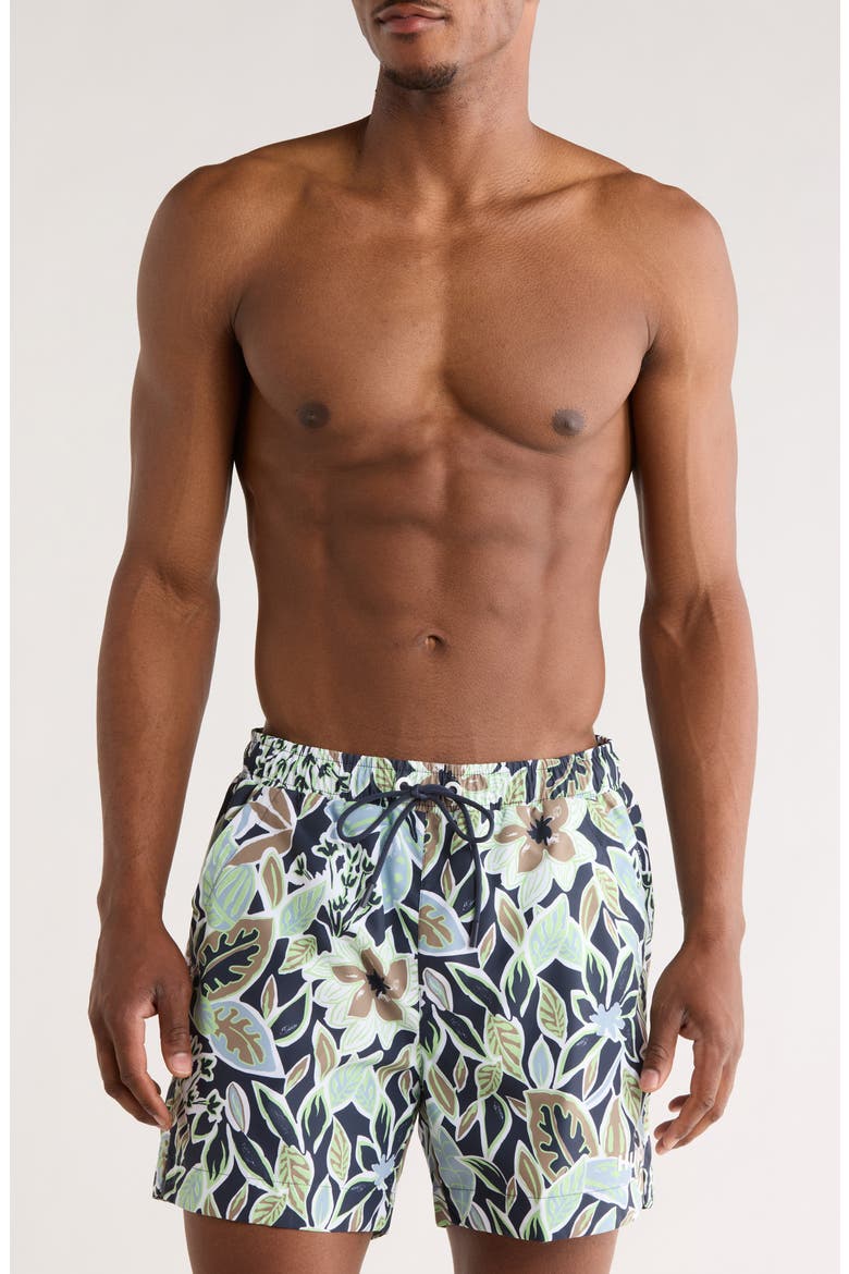 Calala Floral Print Board Shorts, Main, color, NAVY