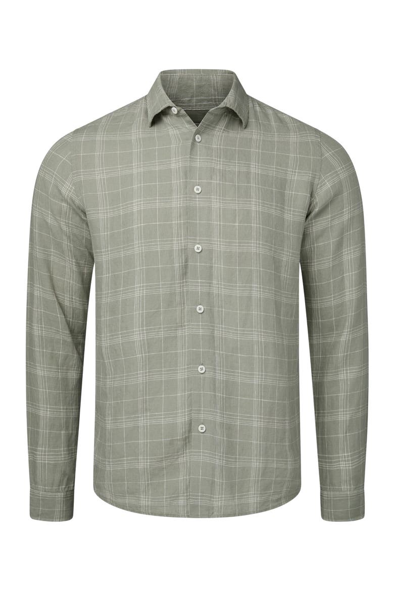 Linen Long Sleeve Shirt, Alternate, color, MUSTY GREEN/WHT