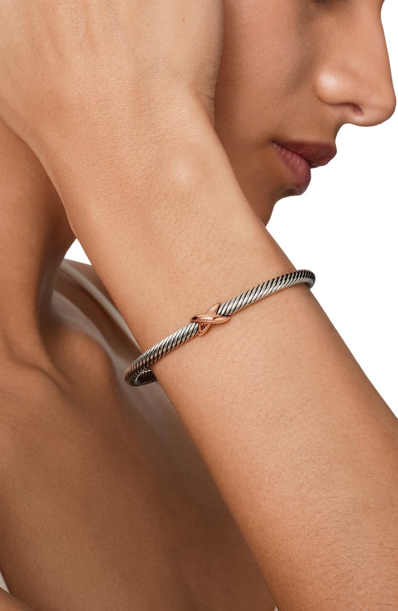 David Yurman X Classic Cable Station Bracelet in Silver with 18K Rose Gold, 4mm, Alternate, color, Silver/ Rose Gold