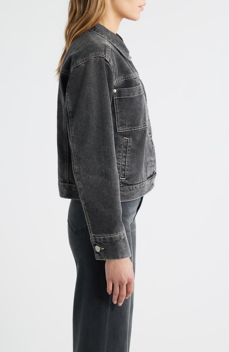 CITY BLUES Pleated Denim Jacket, Alternate, color, Black