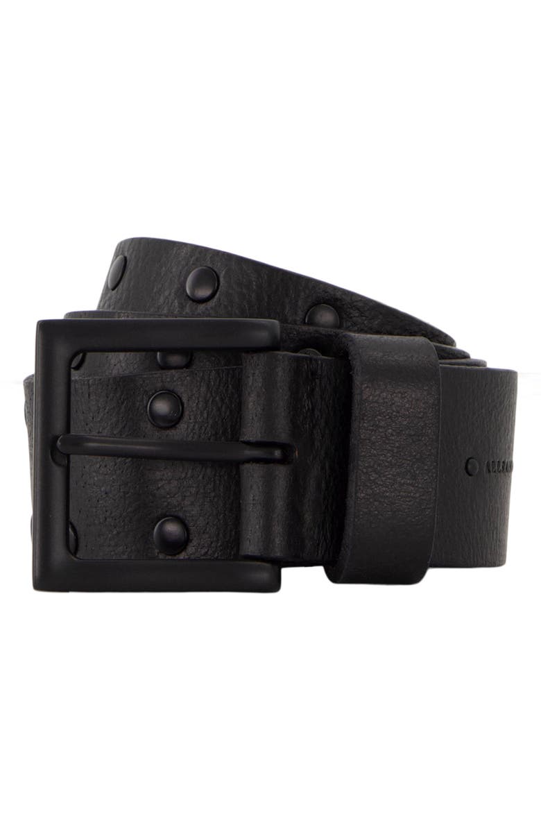 AllSaints Studded Leather Belt, Alternate, color, Black / Matte Black