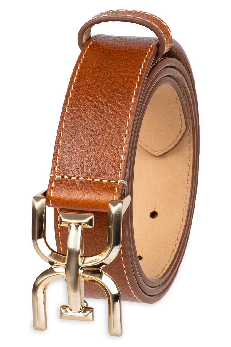 Logo Buckle Leather Belt, Alternate, color, SADDLE