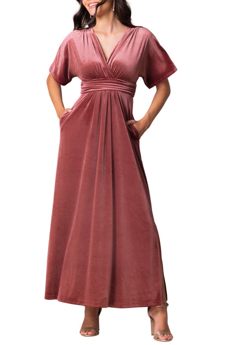 Verona V-Neck Velvet Evening Gown with Pockets, Main, color, Mauve rose