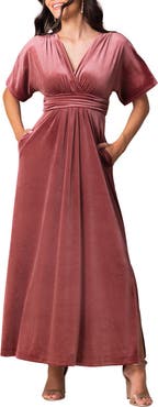 Kiyonna Verona V-Neck Velvet Evening Gown with Pockets