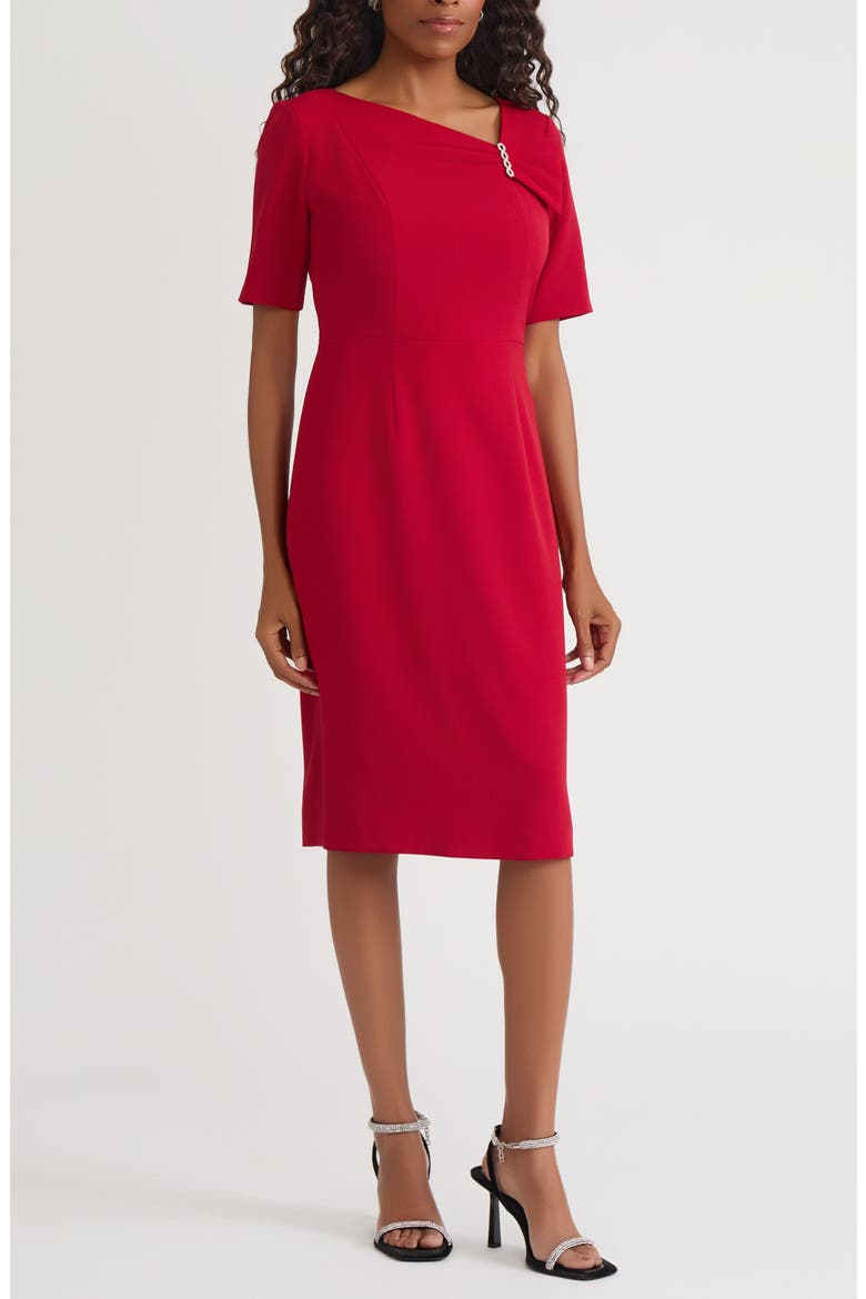 Asymmetric Neck Sheath Dress, Main, color, FIRE RED