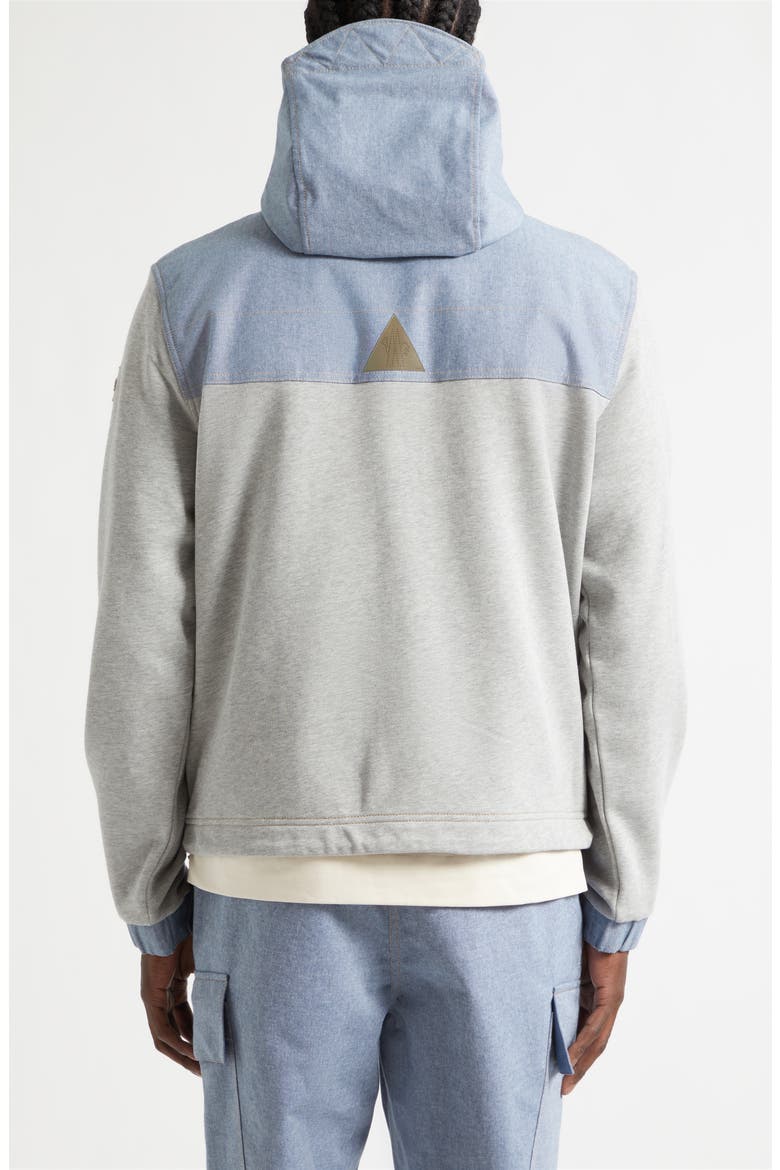 Cotton Fleece & Chambray Zip Sweatshirt, Alternate, color, GREY MELANGE