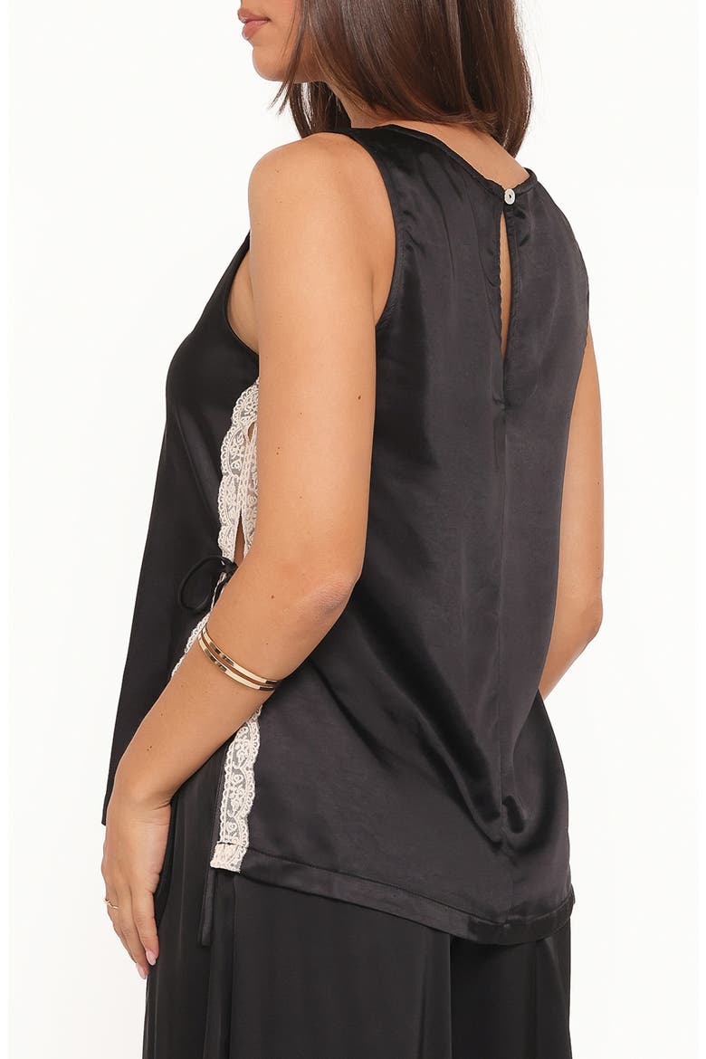 Coleman Side Slit Satin & Lace Top, Alternate, color, BLACK