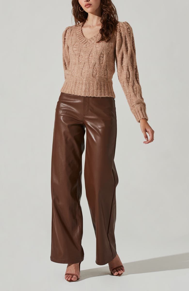 ASTR the Label Distressed V-Neck Cable Knit Sweater, Alternate, color, 