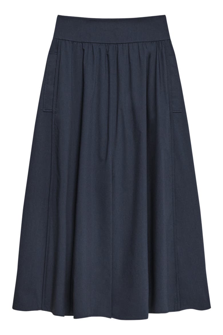 Cotton Blend A-Line Midi Skirt, Alternate, color, FADED NAVY