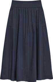 Theory Cotton Blend A-Line Midi Skirt