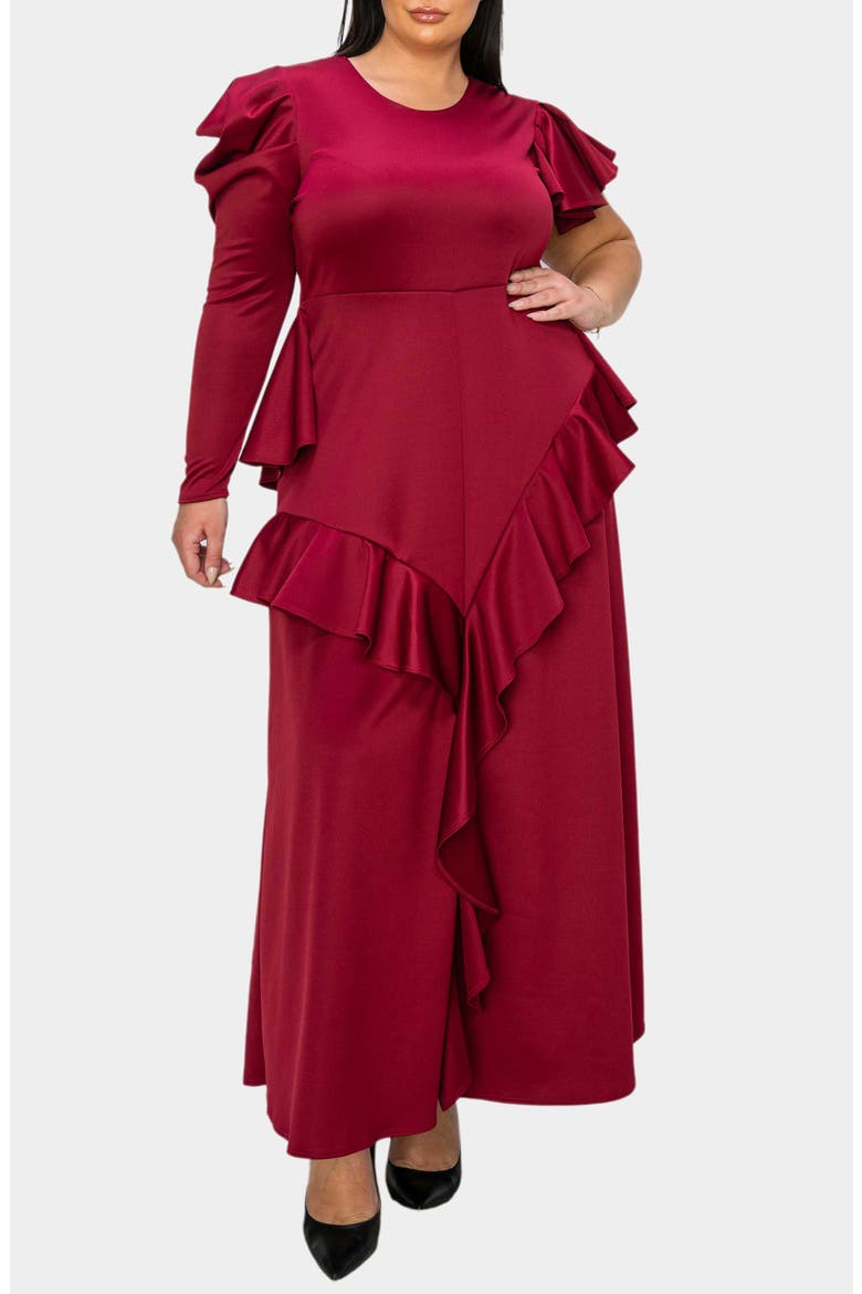 Vivienne Ruffle Maxi Dress, Alternate, color, BURGUNDY