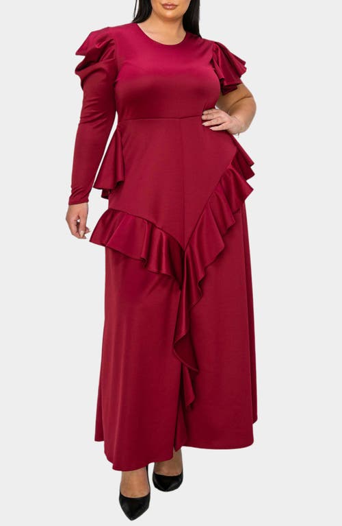 L I V D Vivienne Ruffle Maxi Dress In Burgundy