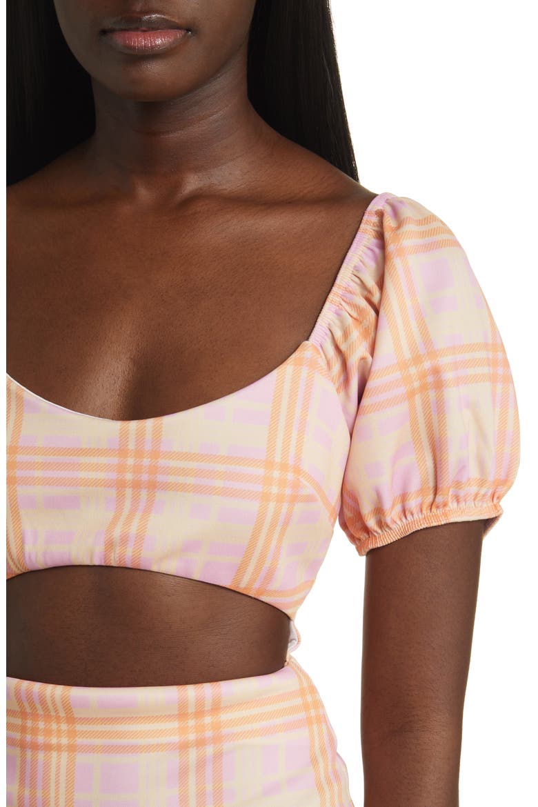 Plaid Cutout Minidress, Alternate, color, ORANGE MULTI