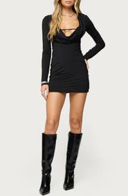 EDIKTED Nairobie Cowl Neck Long Sleeve Minidress