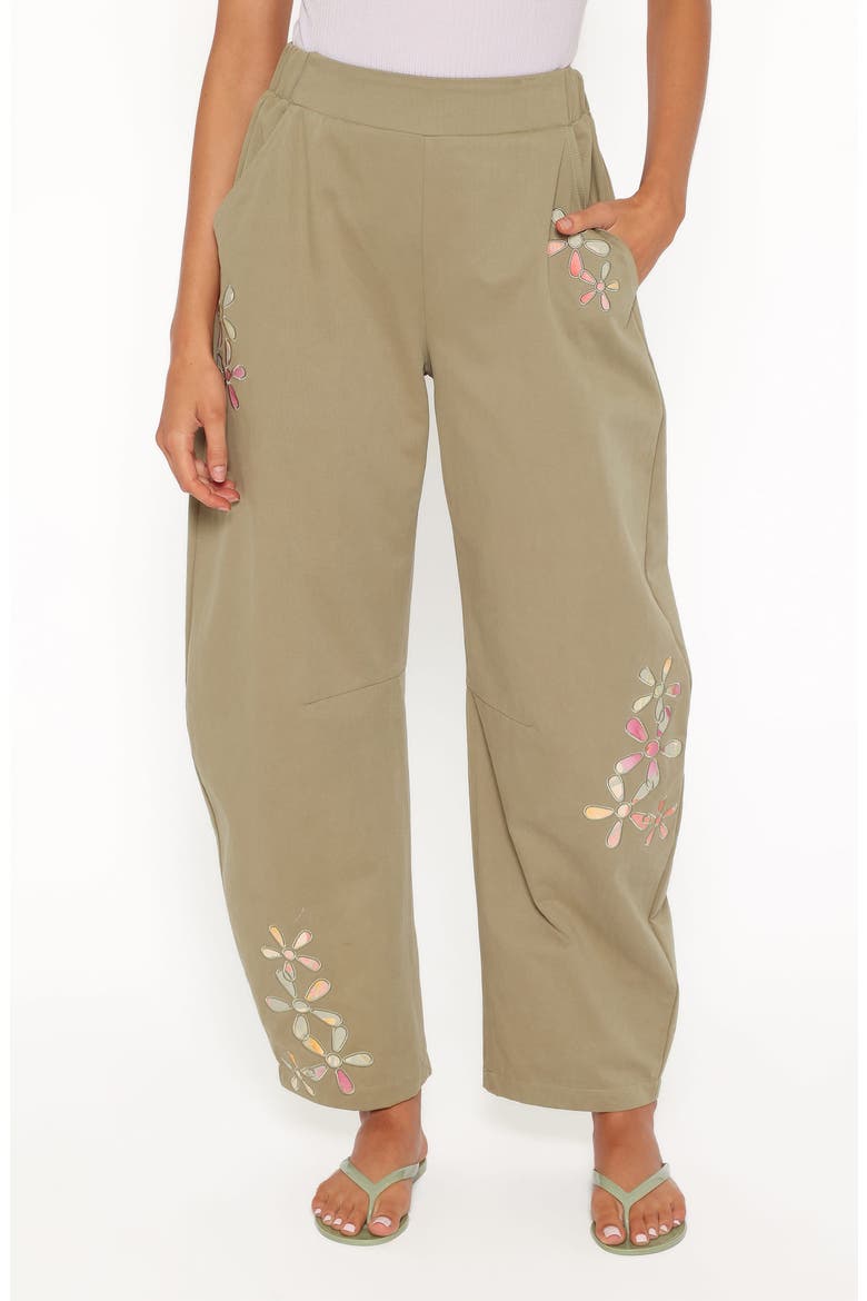 Telena Barrel Leg Pants, Main, color, OLIVE GREEN PATCHWORK