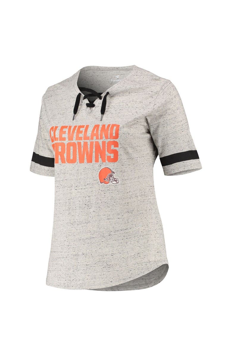 PROFILE Women's Heathered Gray Cleveland Browns Plus Size Lace-Up V-Neck T-Shirt, Alternate, color, 