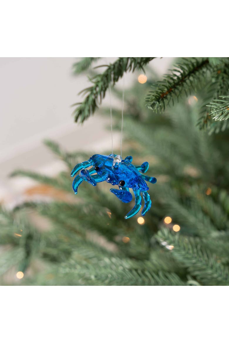 Blue Crab Glass Christmas Ornament, Alternate, color, Blue