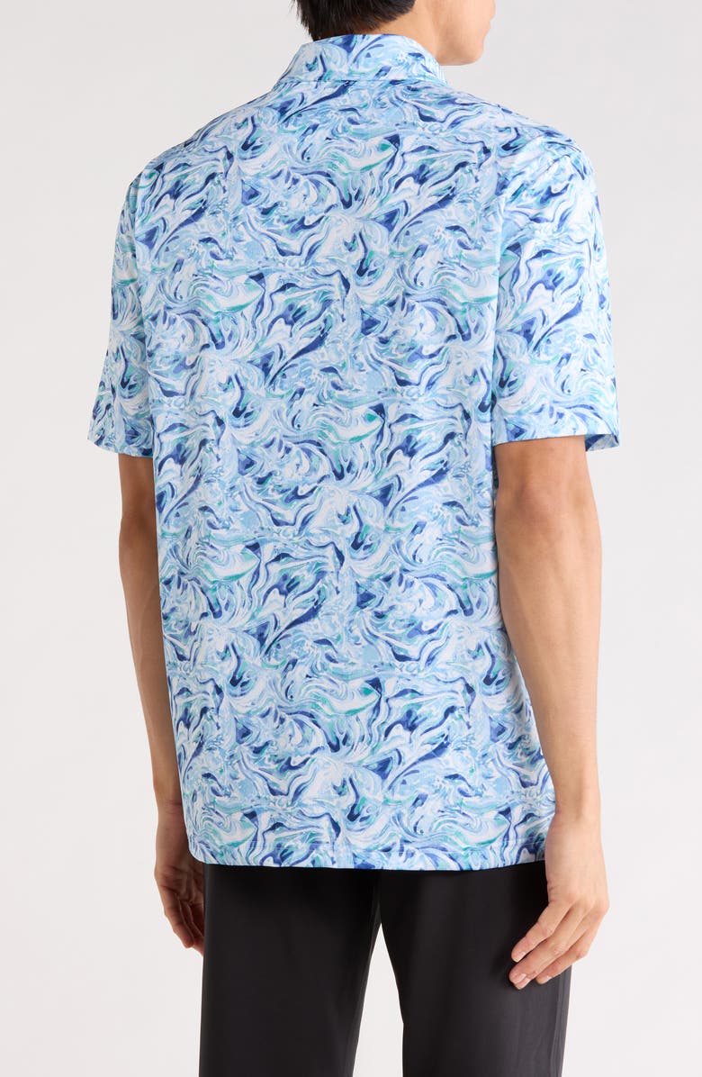 Greg Norman Ocean Marble Print Knit Polo, Alternate, color, Blue/ White