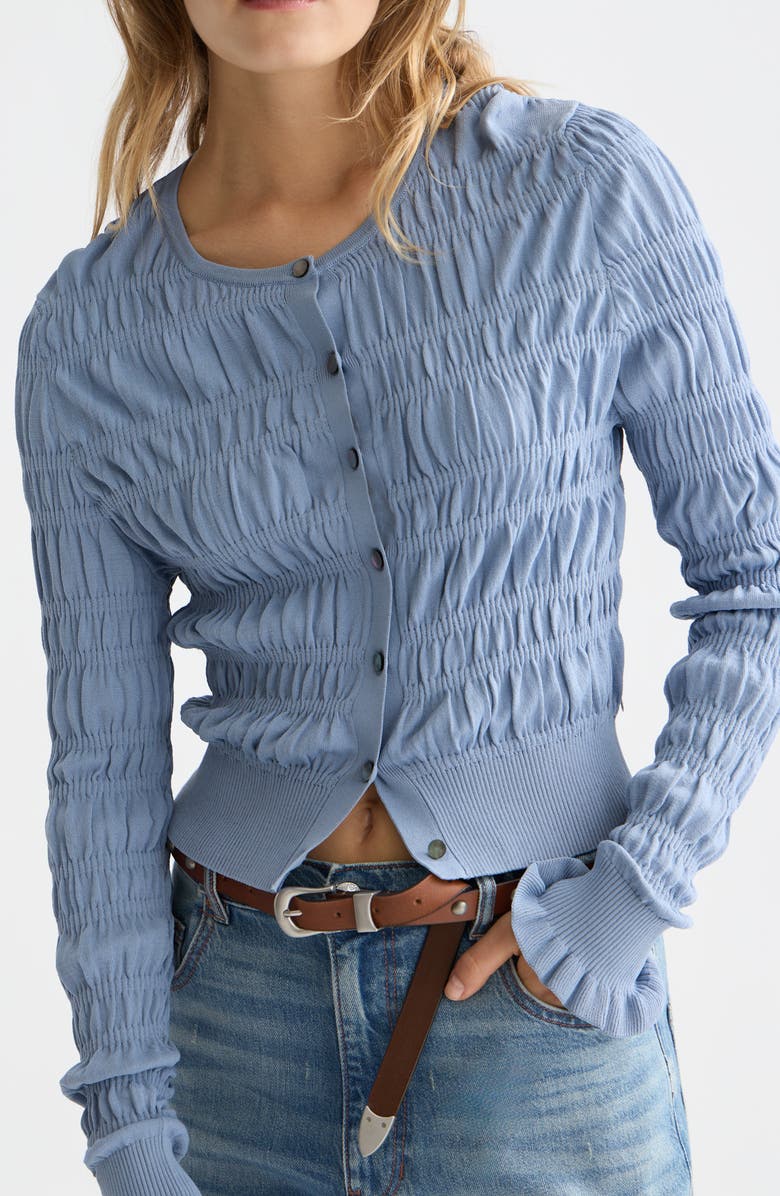 Scotch 
Soda Smocked Crewneck Cardigan, Alternate, color, Infinity