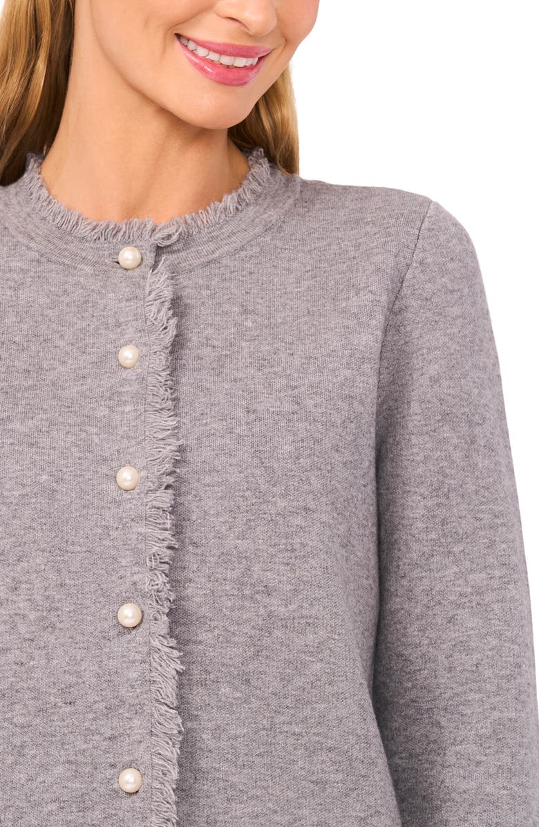 CeCe Fringe Trim Cardigan, Alternate, color, Medium Heather Grey