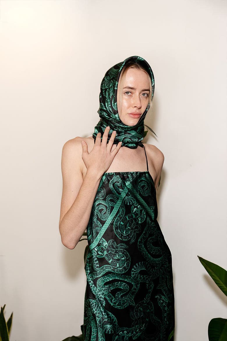 Silk Serpent Noir Scarf, Alternate, color, Forest Green