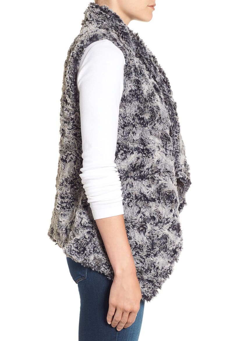 Draped Faux Fur Vest, Alternate, color, FROSTED BLACK