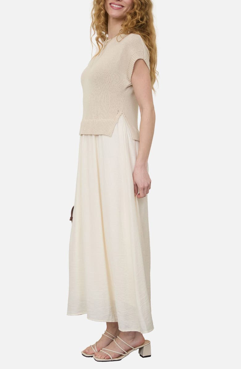 AUGUST SKY Mixed Media Midi Dress, Alternate, color, Natural