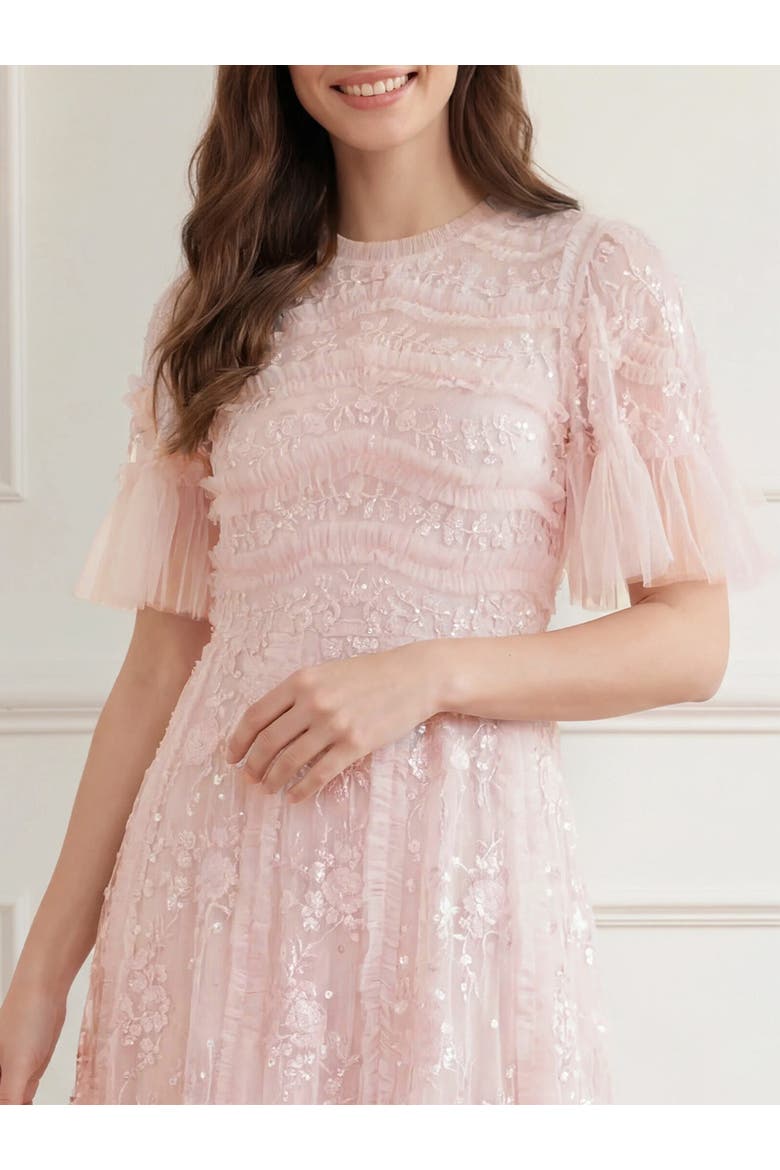 Gianna Ruffle Short Sleeve Maxi Gown, Alternate, color, Shell