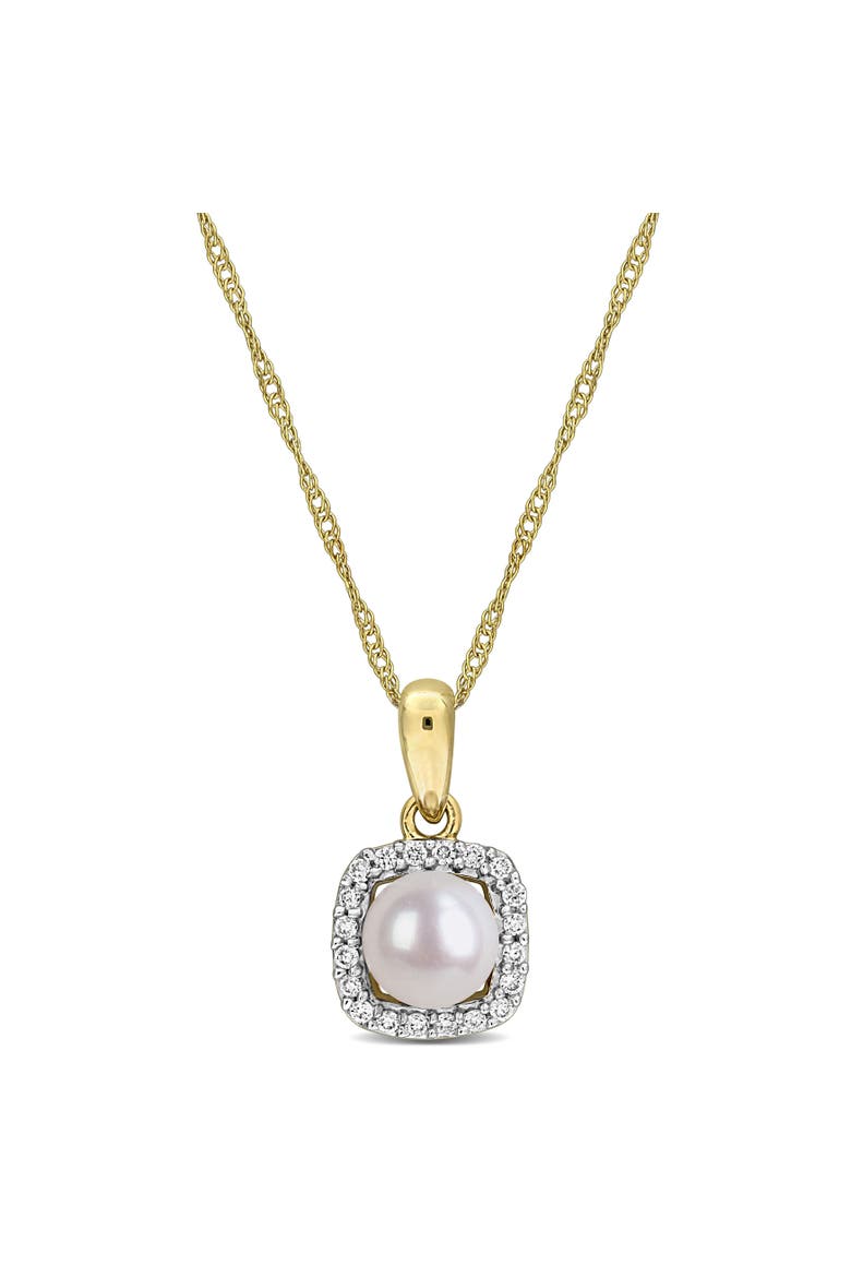 Cultured Pearl & Lab-Grown Diamond Halo Necklace 10k, Main, color, Pearl