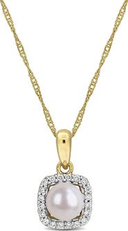 Julianna B. Cultured Pearl & Lab-Grown Diamond Halo Necklace 10k