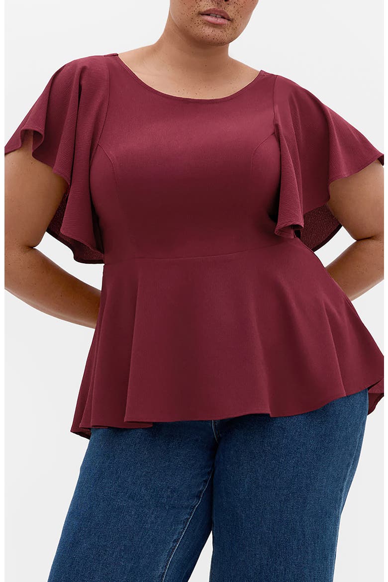 Romantic Mood Flutter Sleeve Peplum Top, Main, color, BERRY