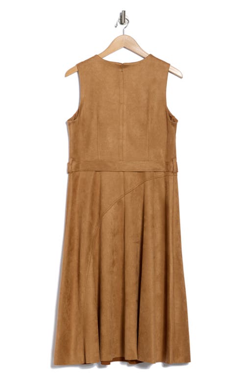 Dkny Faux Suede Fit And Flare Midi Dress In Brown