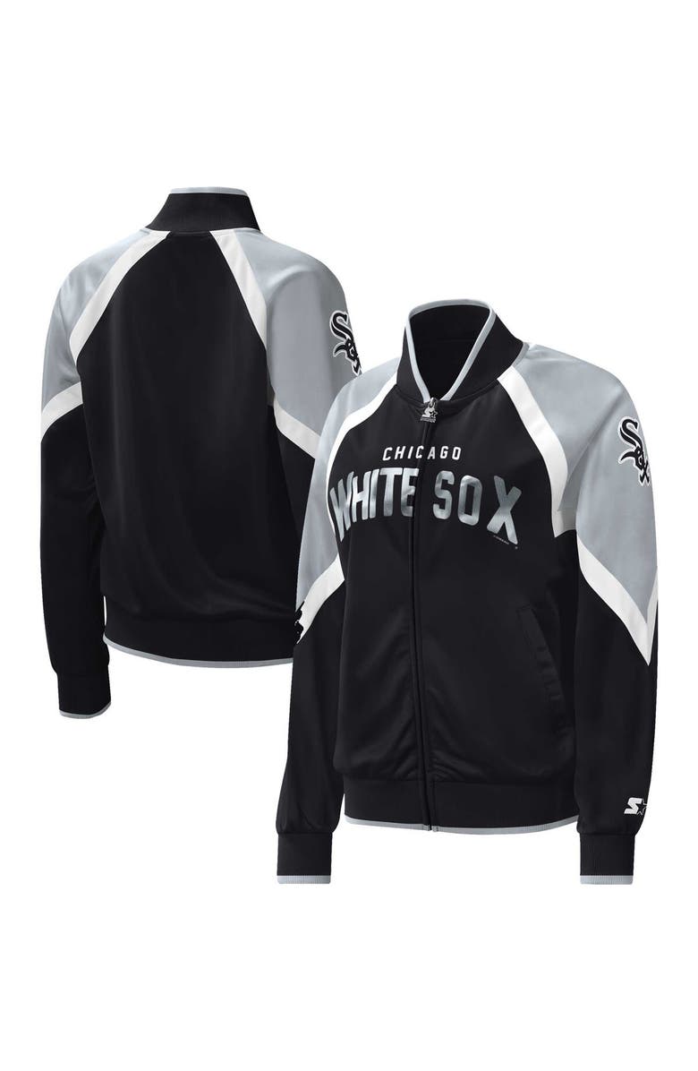 STARTER Women's Starter Black Chicago White Sox Touchdown Raglan Full-Zip Track Jacket, Main, color, Black