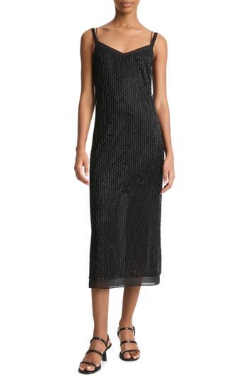 Vince Sleeveless Beaded Midi Slip Dress