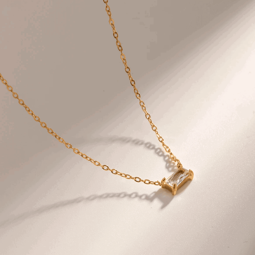 Hollywood Sensation Nightfall Glow Necklace With Emerald-cut Cubic Zirconia Pendant In Gold