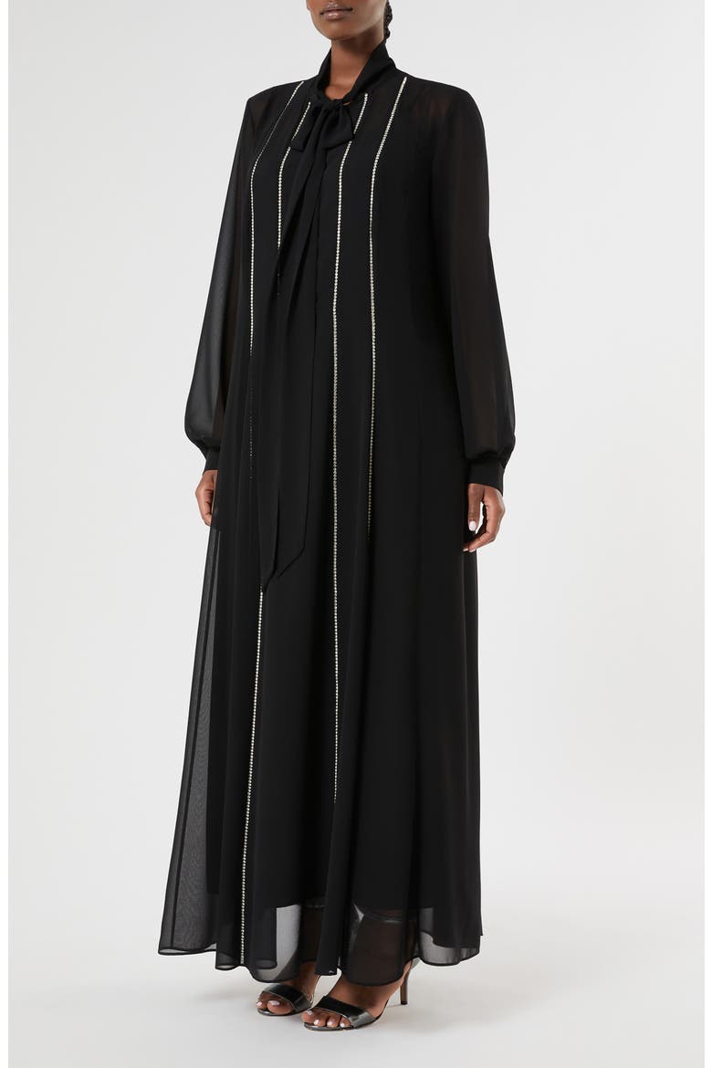 Pagine Rhinestone Stripe Crêpe de Chine Maxi Shirtdress, Main, color, BLACK