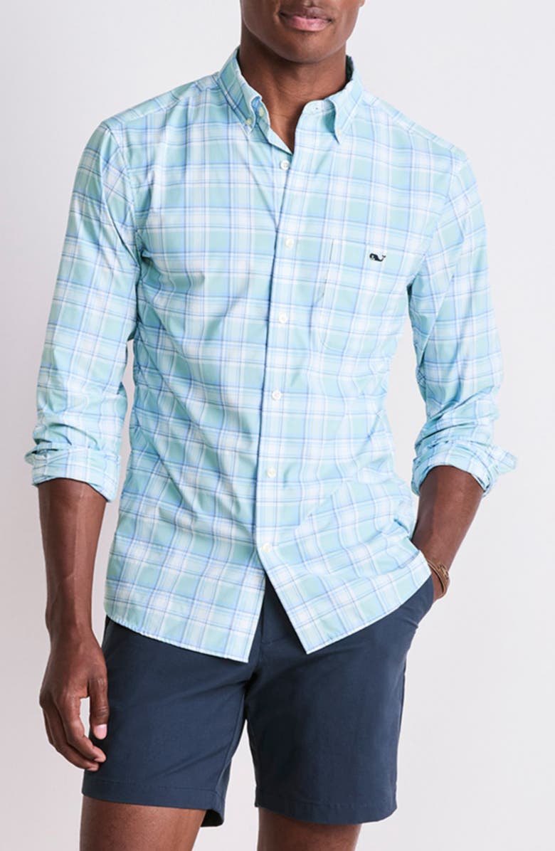 vineyard vines Long Point Plaid Featherweight Performance Button-Down Shirt, Main, color, 