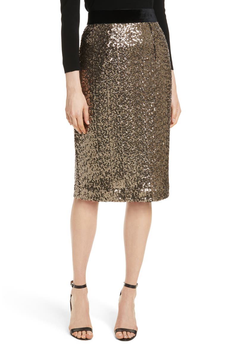 Classic Sequin Pencil Skirt, Main, color, ANTIQUE GOLD