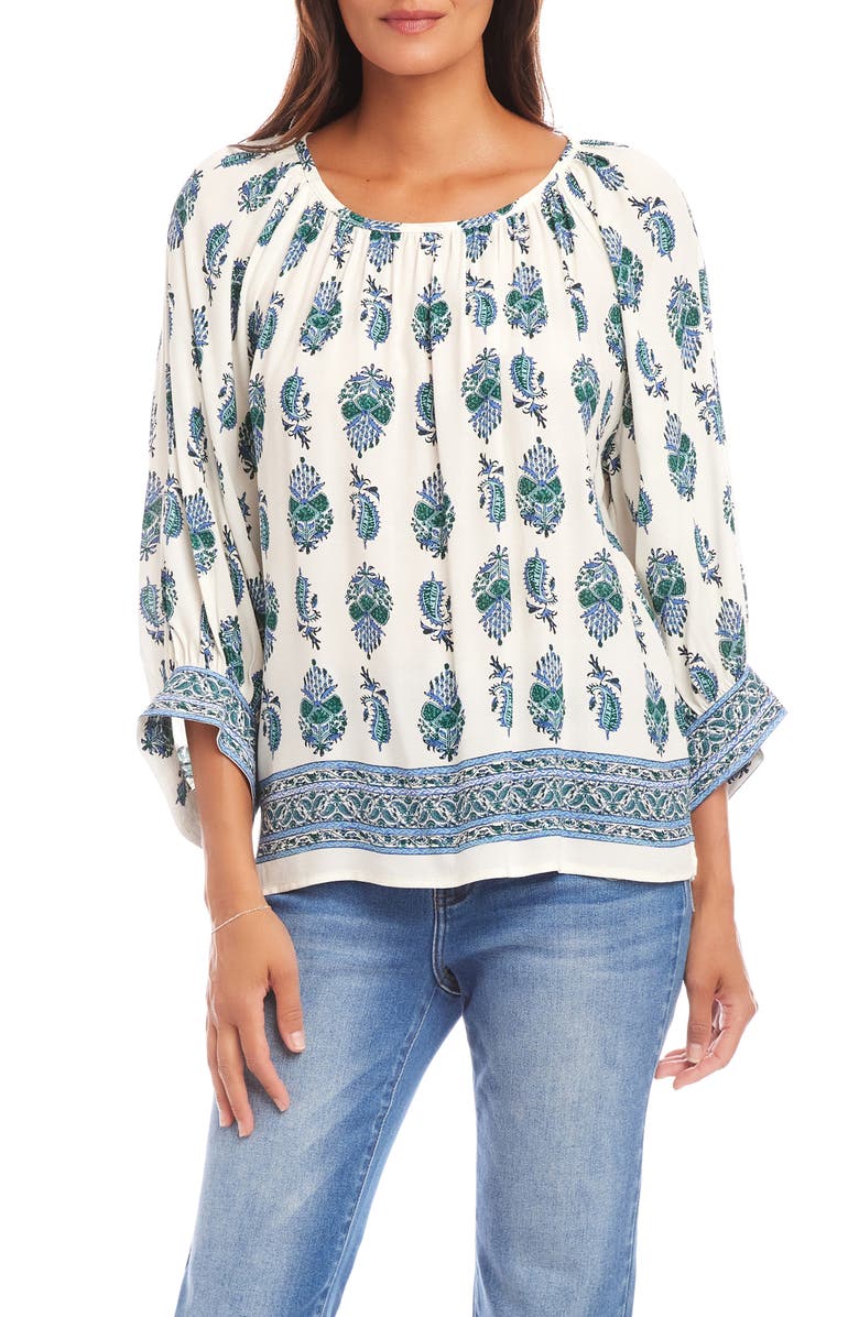 Karen Kane Print Blouson Sleeve Top, Main, color, White Print