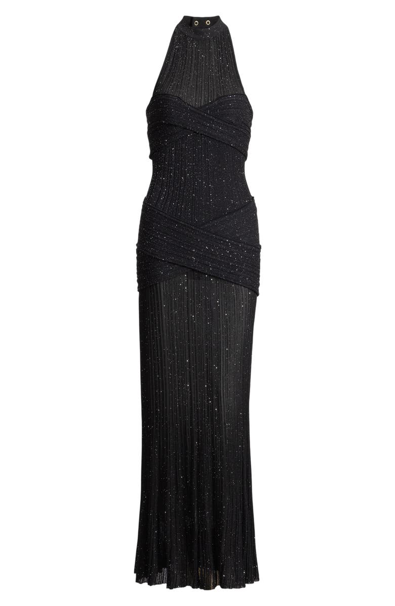 Balmain Long Fléchage knit dress, Alternate, color, Black