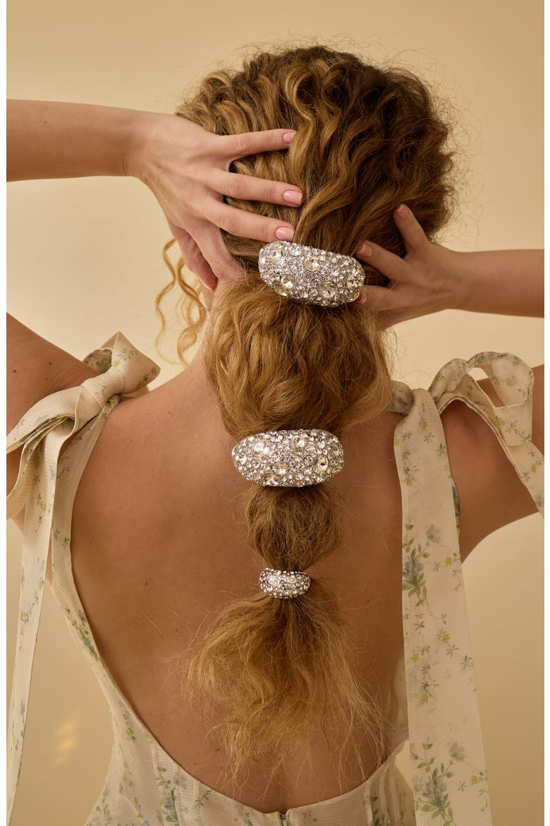 Mini Dome Pavé Cuff Ponytail Holder, Alternate, color, RHODIUM/ CRYSTAL