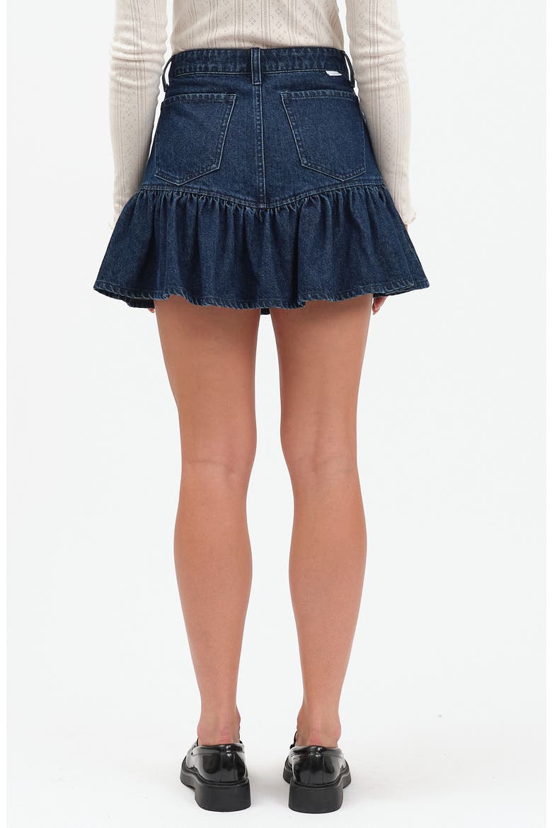 Smooch Flounce Hem Denim Miniskirt, Alternate, color, MOONLIGHT RINSE