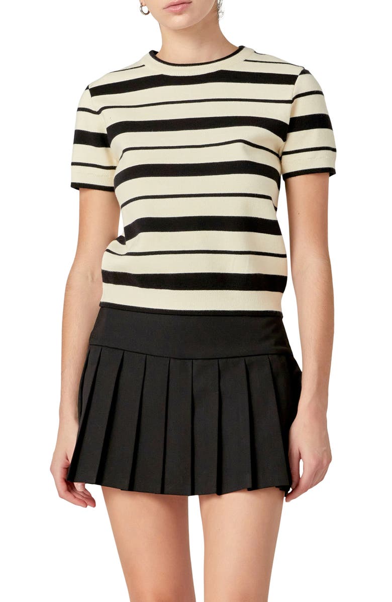 English Factory Stripe Short Sleeve Sweater, Main, color, 