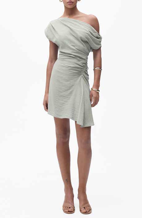 MANGO Asymmetric Drape One-Shoulder Minidress