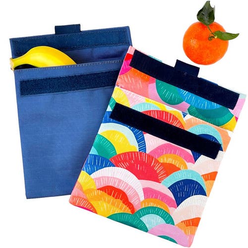 Yumbox Reusable Sandwich Bags Insulated, Washable, Eco-Friendly Fabric Pouches for Snacks, Wraps & Lunches in Horizons And Navy  product