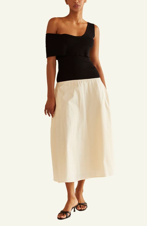 Contrast One Shoulder Midi Dress