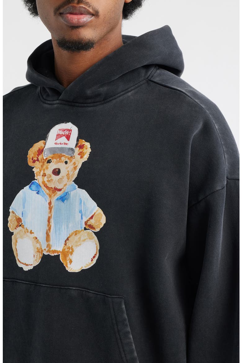 Watercolor Teddy Bear Graphic Hoodie, Alternate, color, BLACK