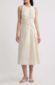 Theory Asymmetric Ruched Sleeveless Midi Dress