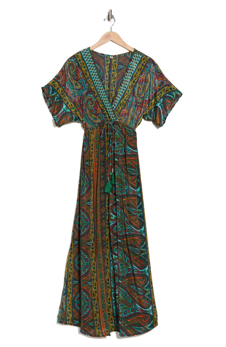 La Fiorentina Floral Surplice V-Neck Maxi Dress, Alternate, color, Green